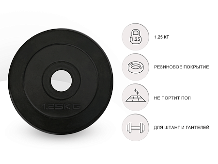 Диск обрезиненный UNIX Fit 1.25 кг, 25 мм Диск обрезиненный UNIX Fit 1.25 кг, 25 мм