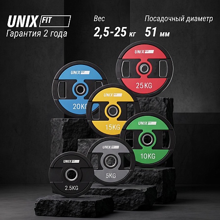 Набор дисков уретановых с хватом UNIX Fit PRO от 2,5 до 25 кг, 6 шт. Набор дисков уретановых с хватом UNIX Fit PRO от 2,5 до 25 кг, 6 шт.