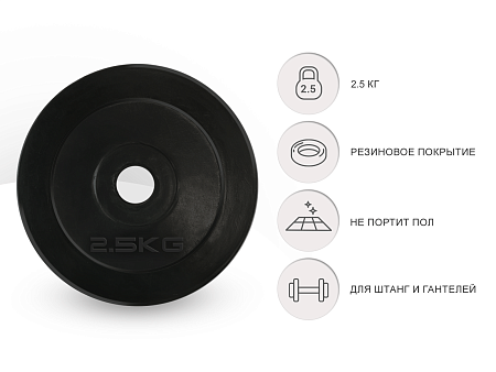 Диск обрезиненный UNIX Fit 2.5 кг, 25 мм Диск обрезиненный UNIX Fit 2.5 кг, 25 мм