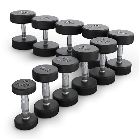 Ряд гантелей круглых UNIX Fit обрезиненные от 2,5 до 25 кг