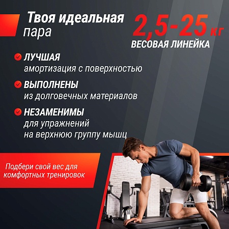 Ряд гантелей круглых UNIX Fit обрезиненные от 2,5 до 25 кг