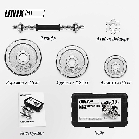 Набор гантелей UNIX Fit в кейсе 30 кг Набор гантелей UNIX Fit в кейсе 30 кг